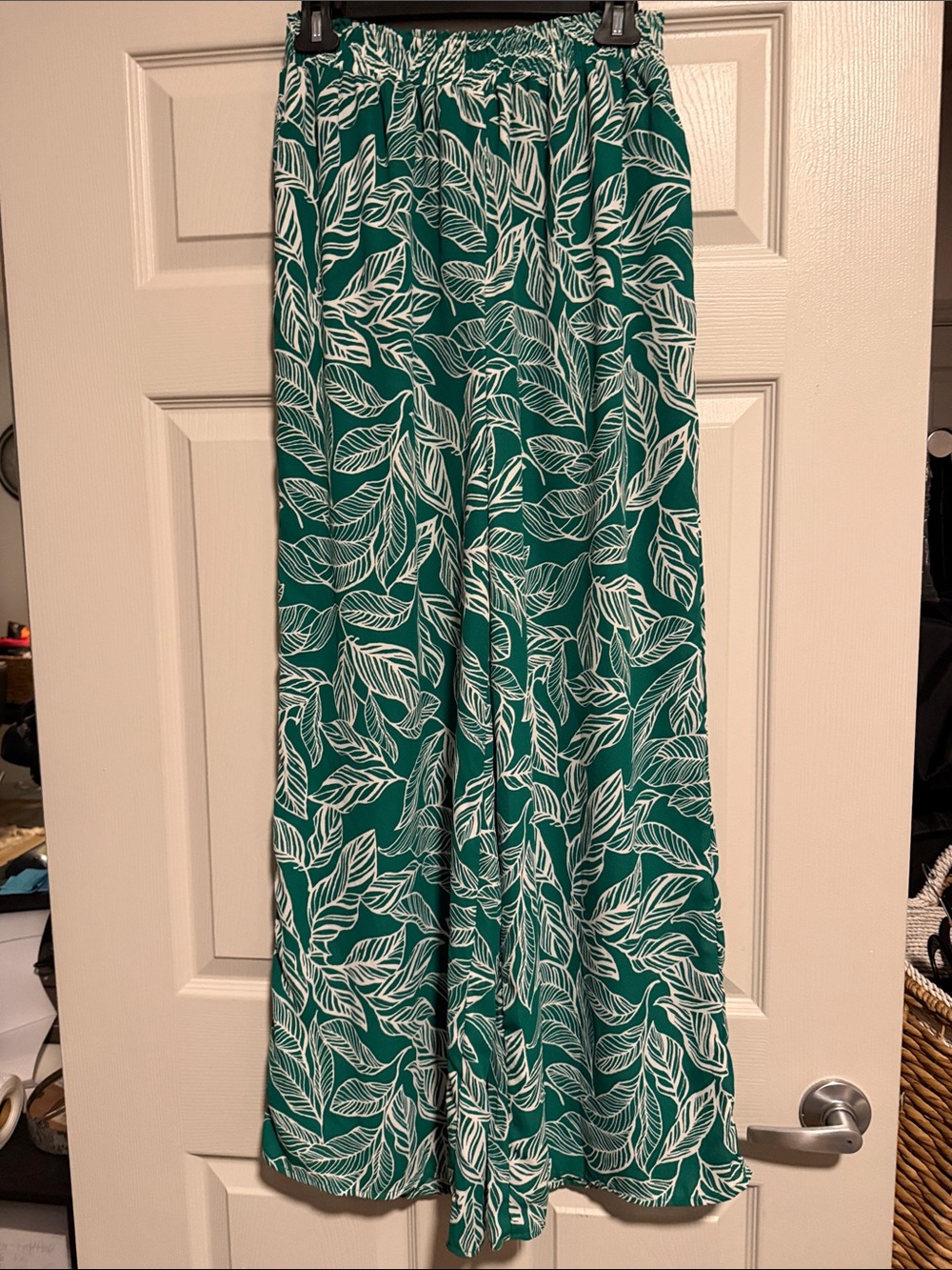 Pink Lily Teal Leaf-Print Wide Leg Pants